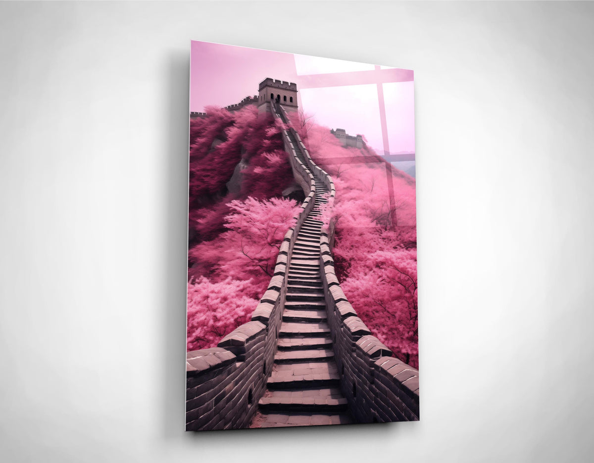 Pink Great Wall Stairway Glass Wall Art close-up