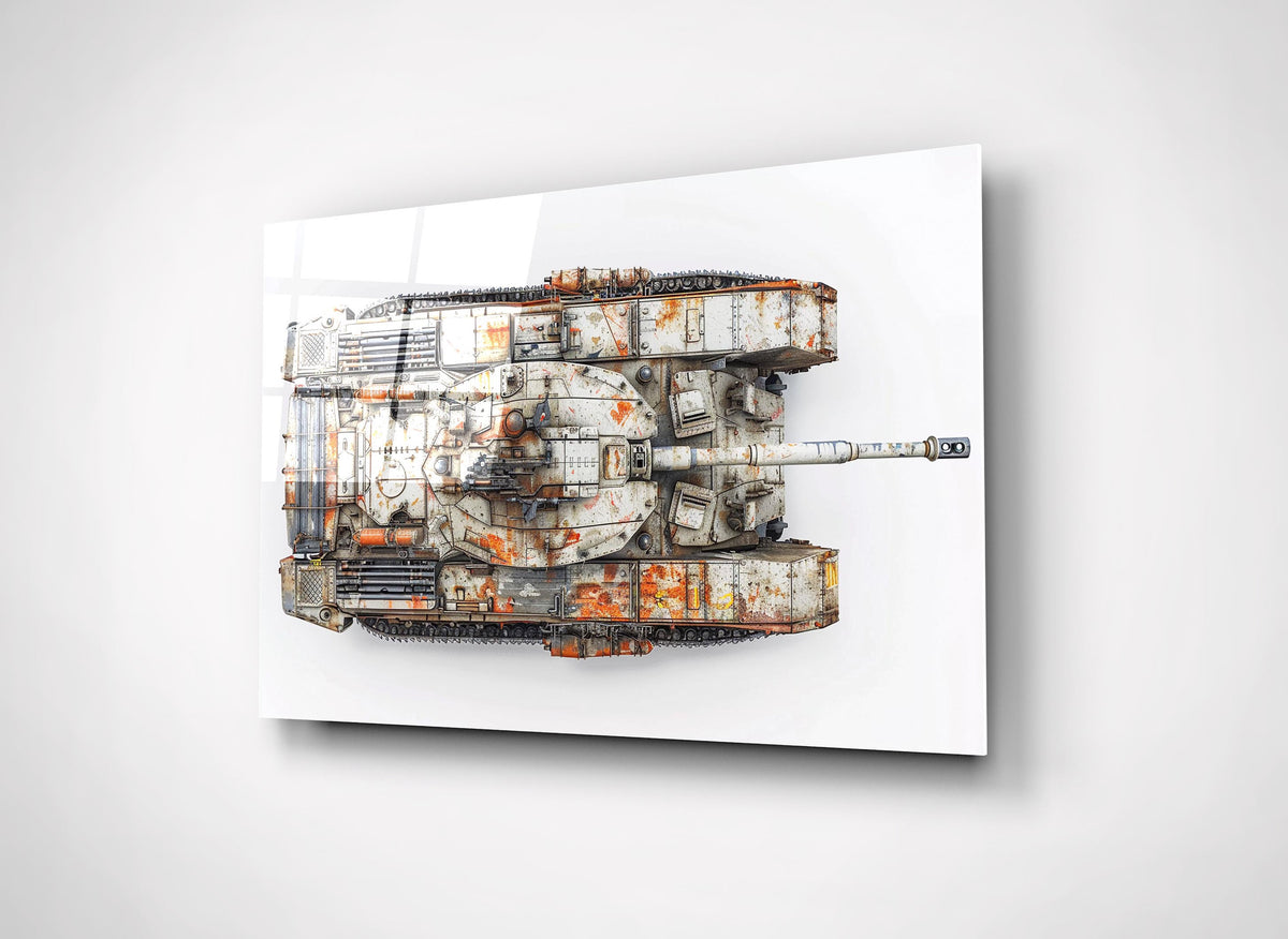 Weathered White Tank Top View Glass Wall Art close-up