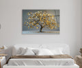 Golden Money Tree Glass Wall Art in a living room interior