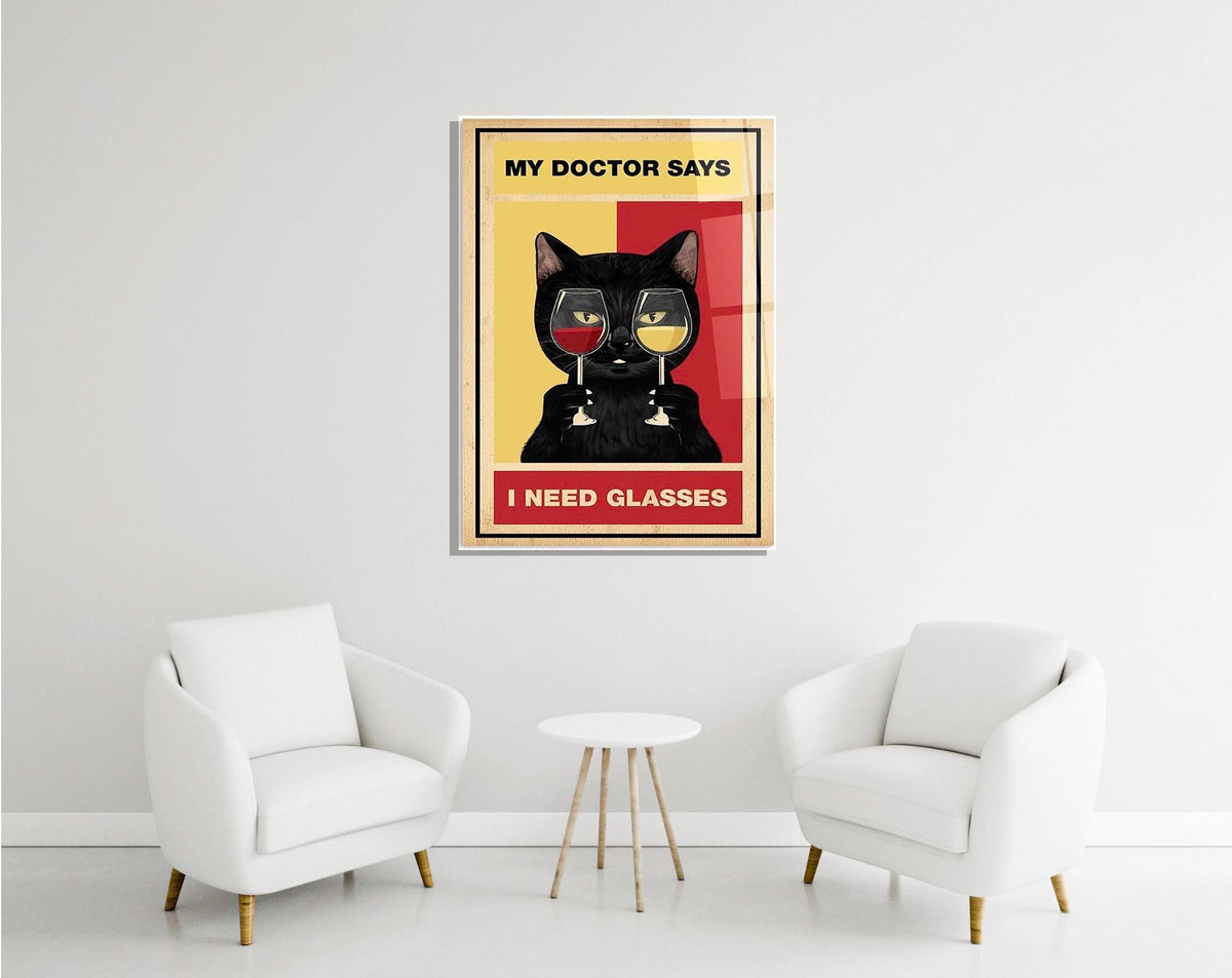 I Need Glasses wine cat glass wall art in a modern interior