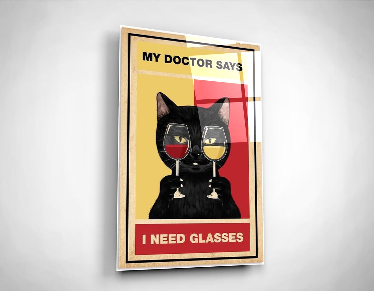 I Need Glasses wine cat glass wall art close-up