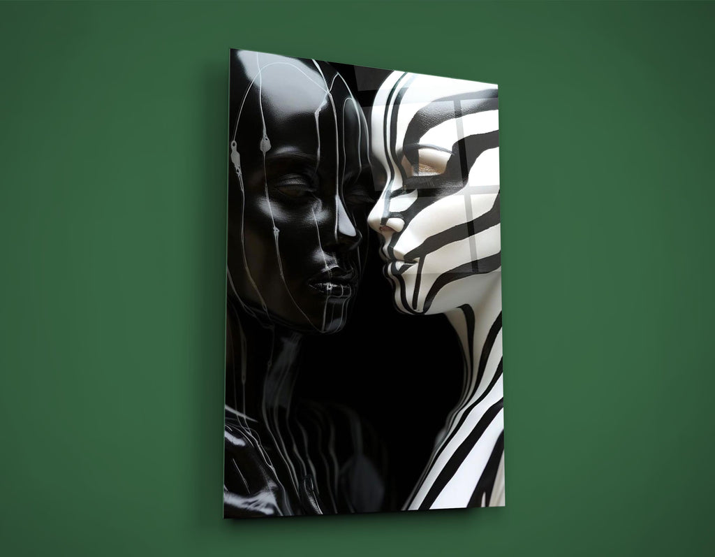 Black and white zebra faces glass wall art on the wall