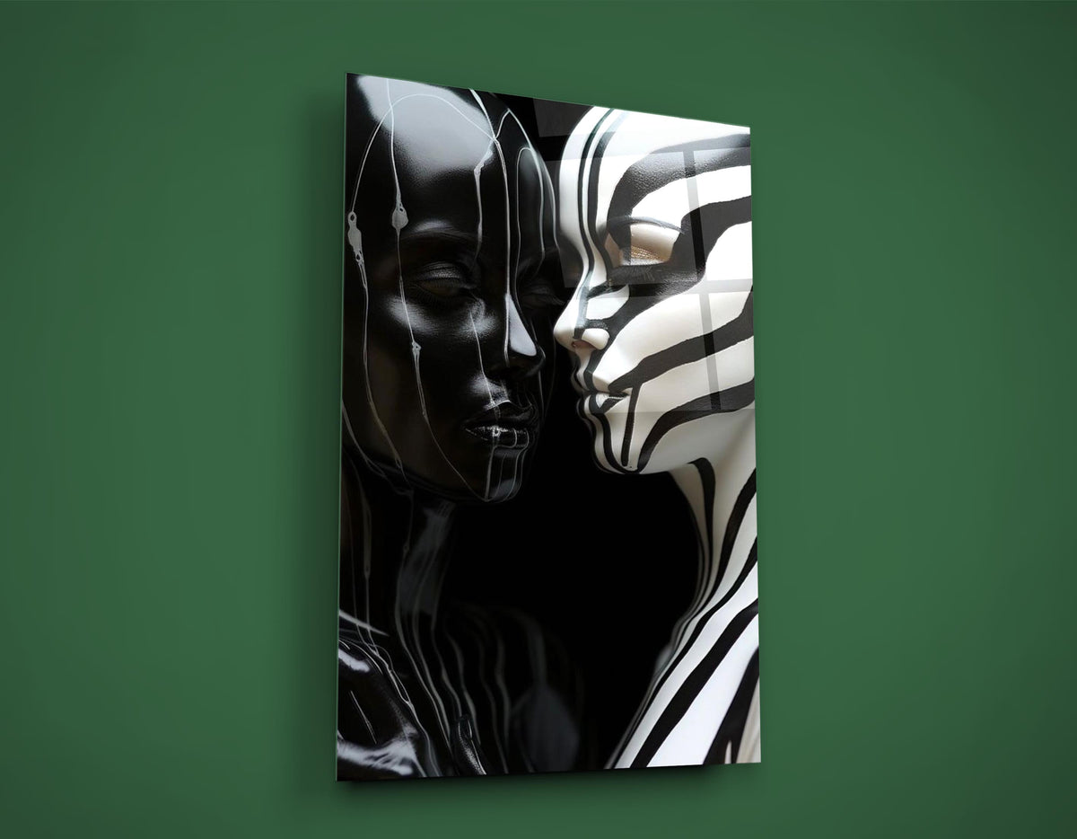 Black and white zebra faces glass wall art on the wall