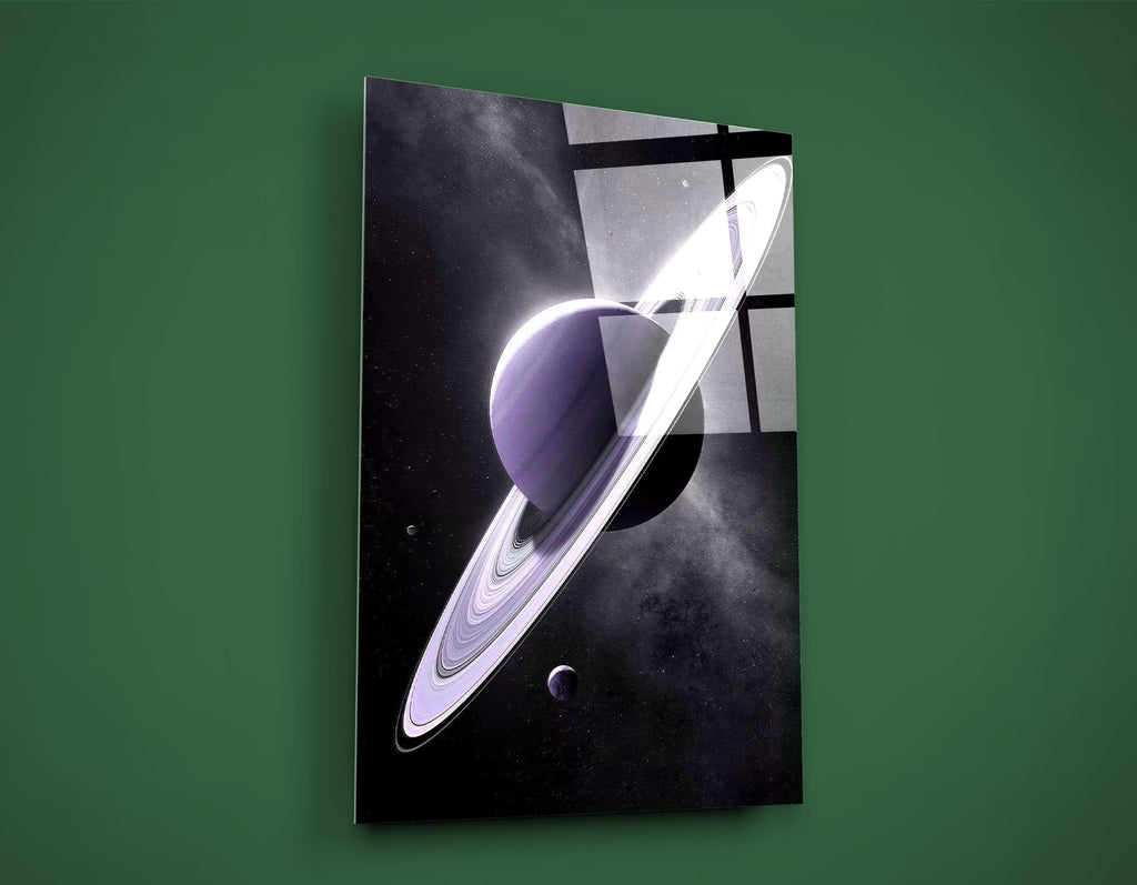 Lavender Saturn space glass wall art close-up