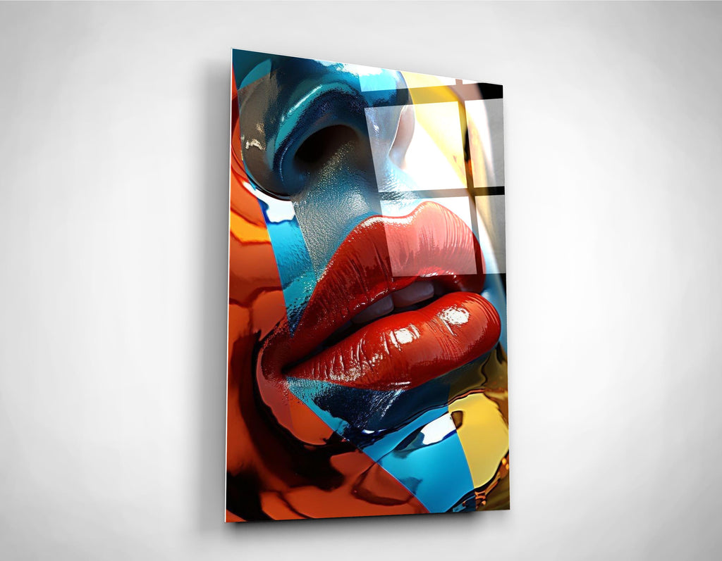 Abstract pop art portrait glass wall art on the wall