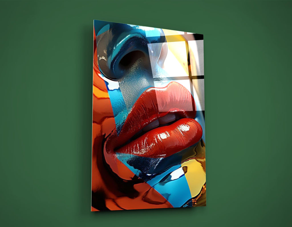 Abstract pop art portrait glass wall art close-up