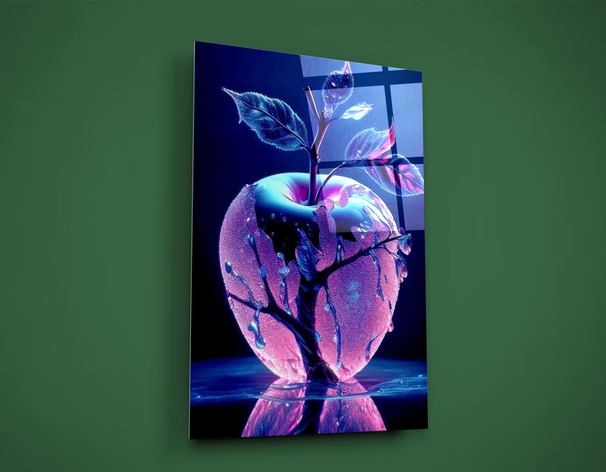 Neon crystal apple glass wall art on the wall
