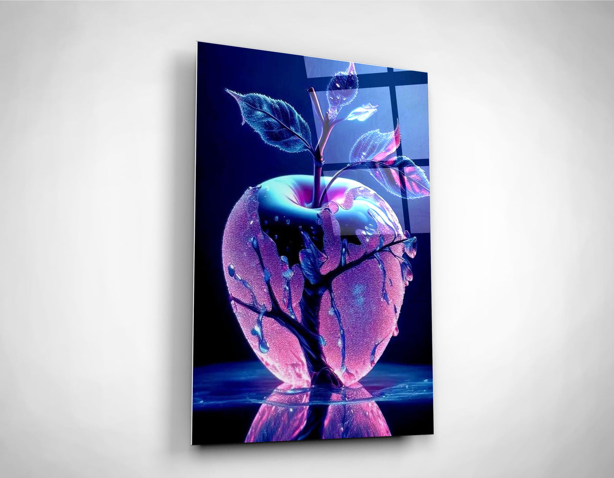 Neon crystal apple glass wall art close-up