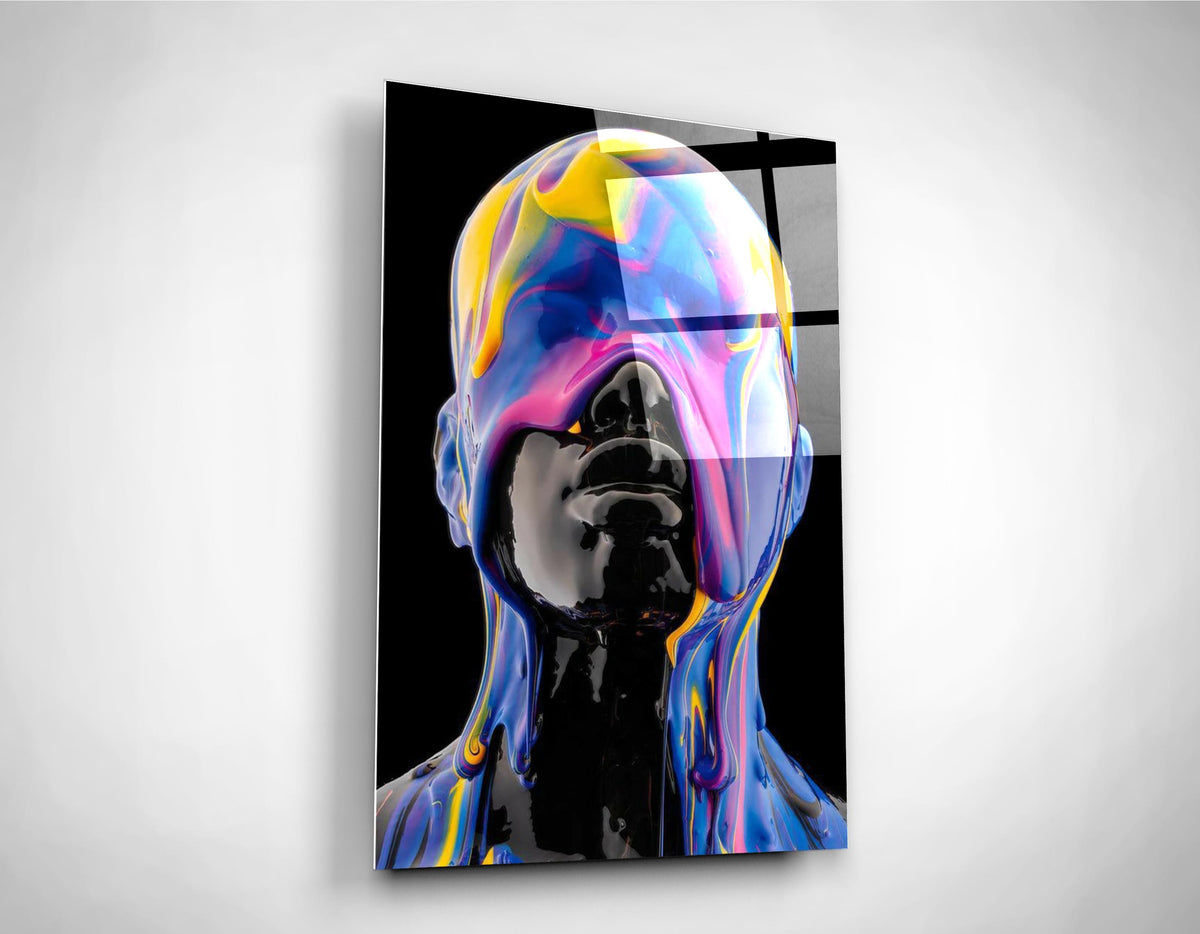 Liquid color portrait glass wall art on the wall