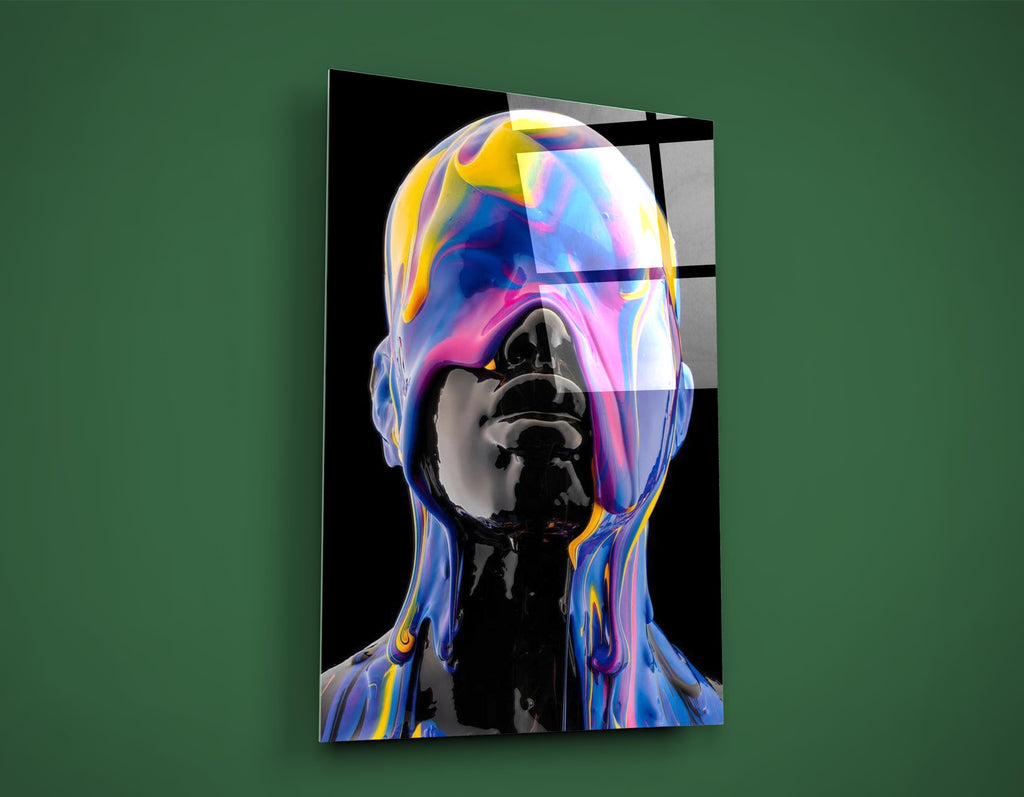 Liquid color portrait glass wall art close-up