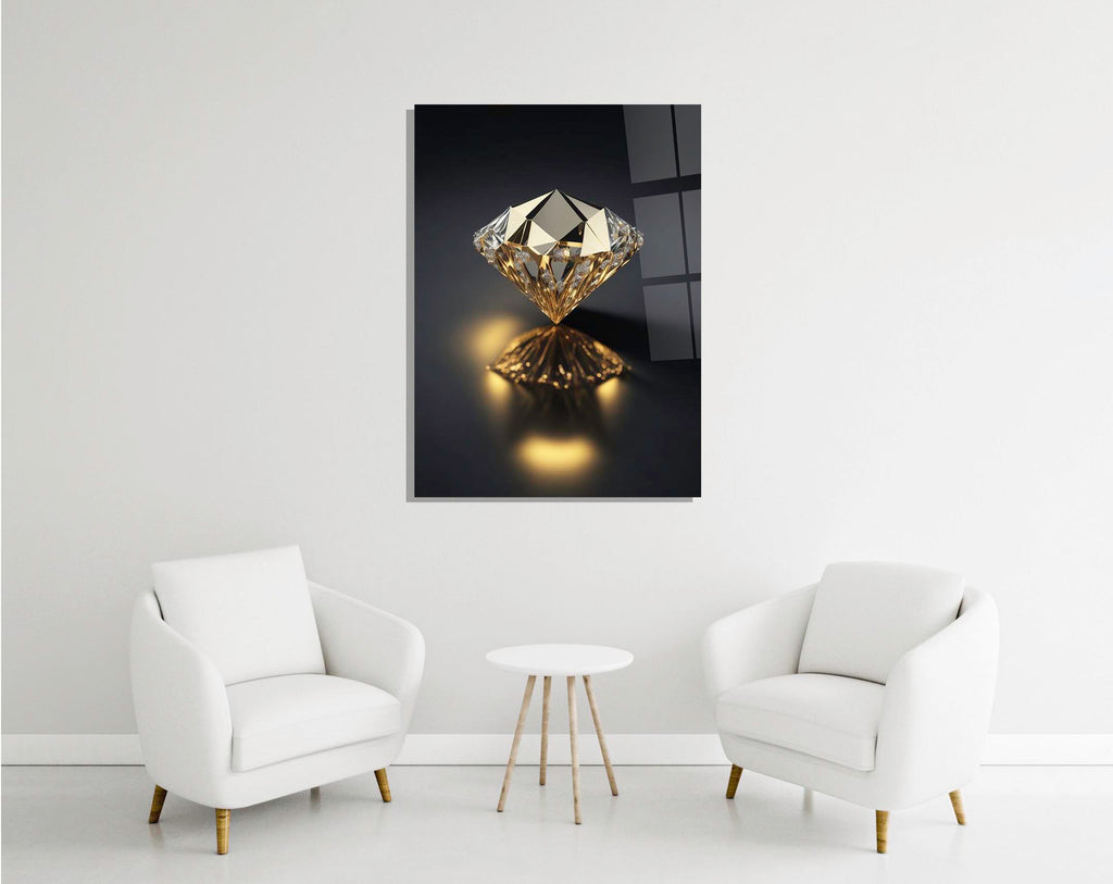 Golden Diamond on Black Glass Wall Art in a modern interior