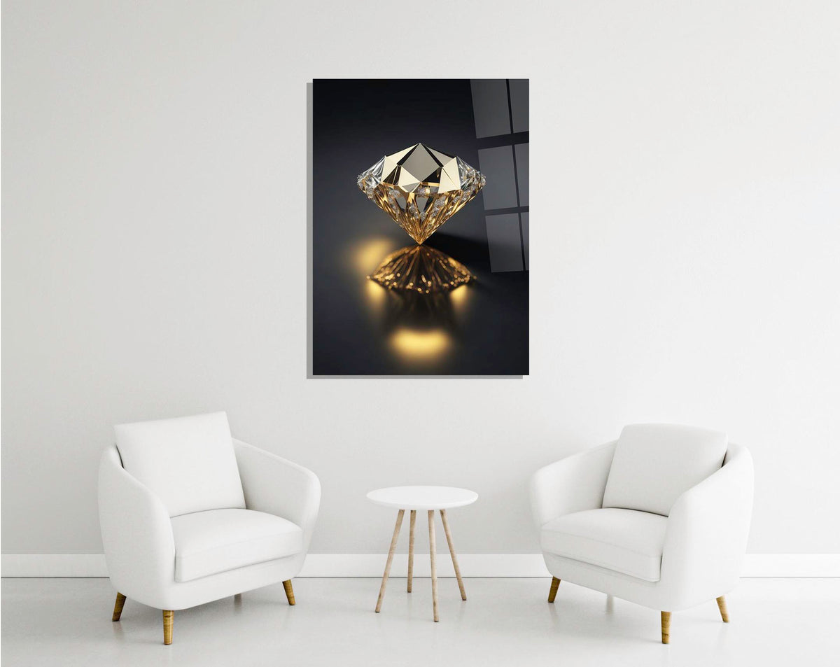Golden Diamond on Black Glass Wall Art in a modern interior