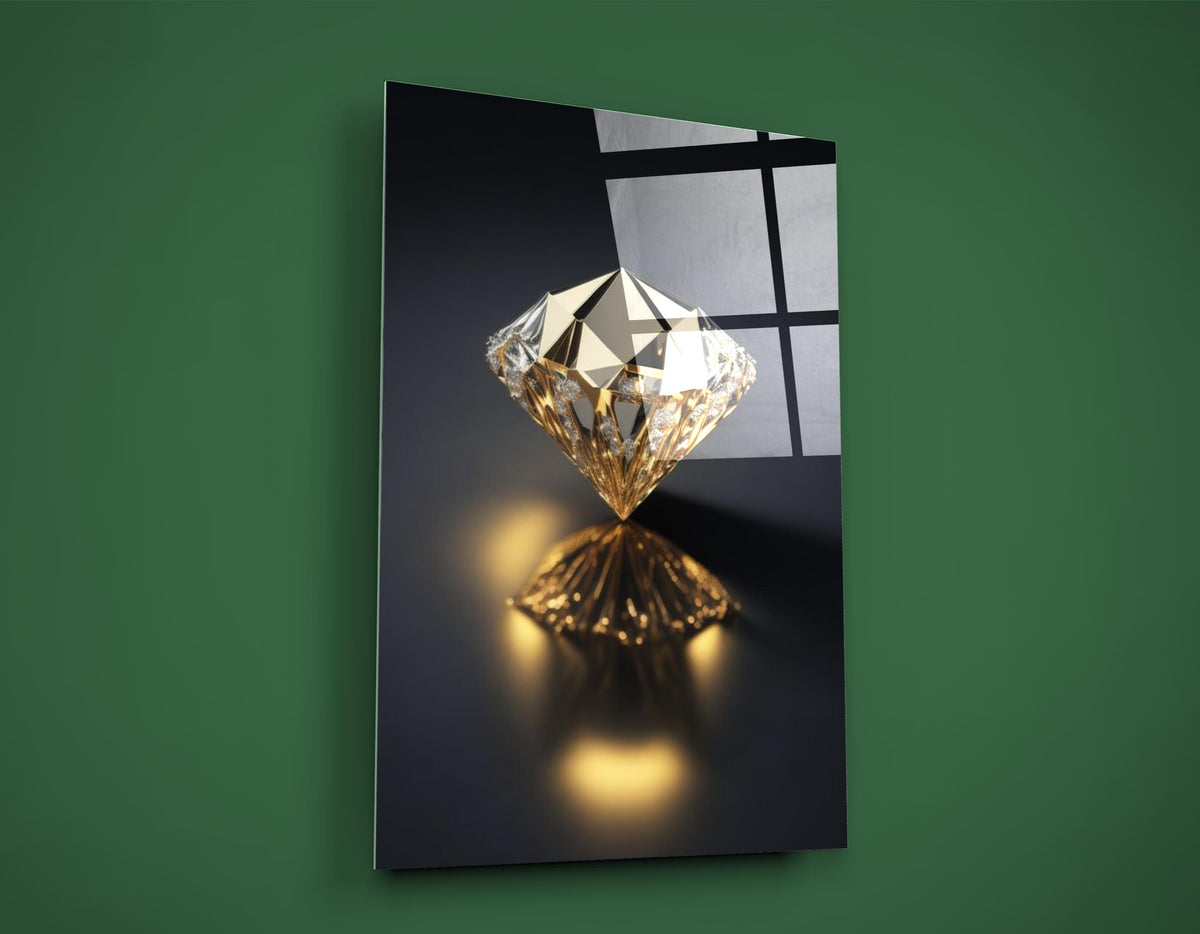 Golden Diamond on Black Glass Wall Art on the wall