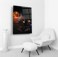 Solar System Planets Glass Wall Art in a living room interior