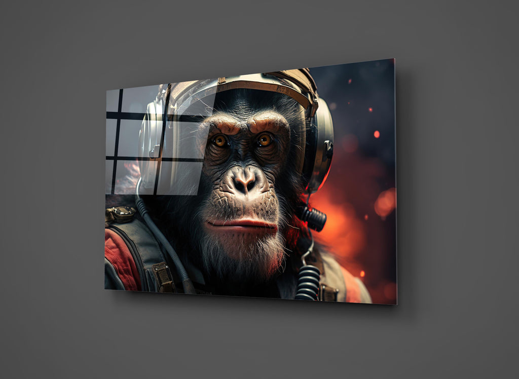 Astronaut Chimpanzee Portrait Glass Wall Art close-up