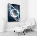 Crystal Ringed Planet Glass Wall Art in a living room interior