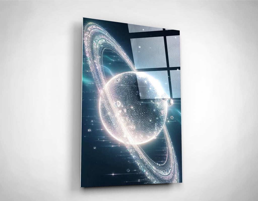 Crystal Ringed Planet Glass Wall Art close-up