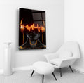 Neon Soundwave Headphones Portrait Glass Wall Art in a living room interior
