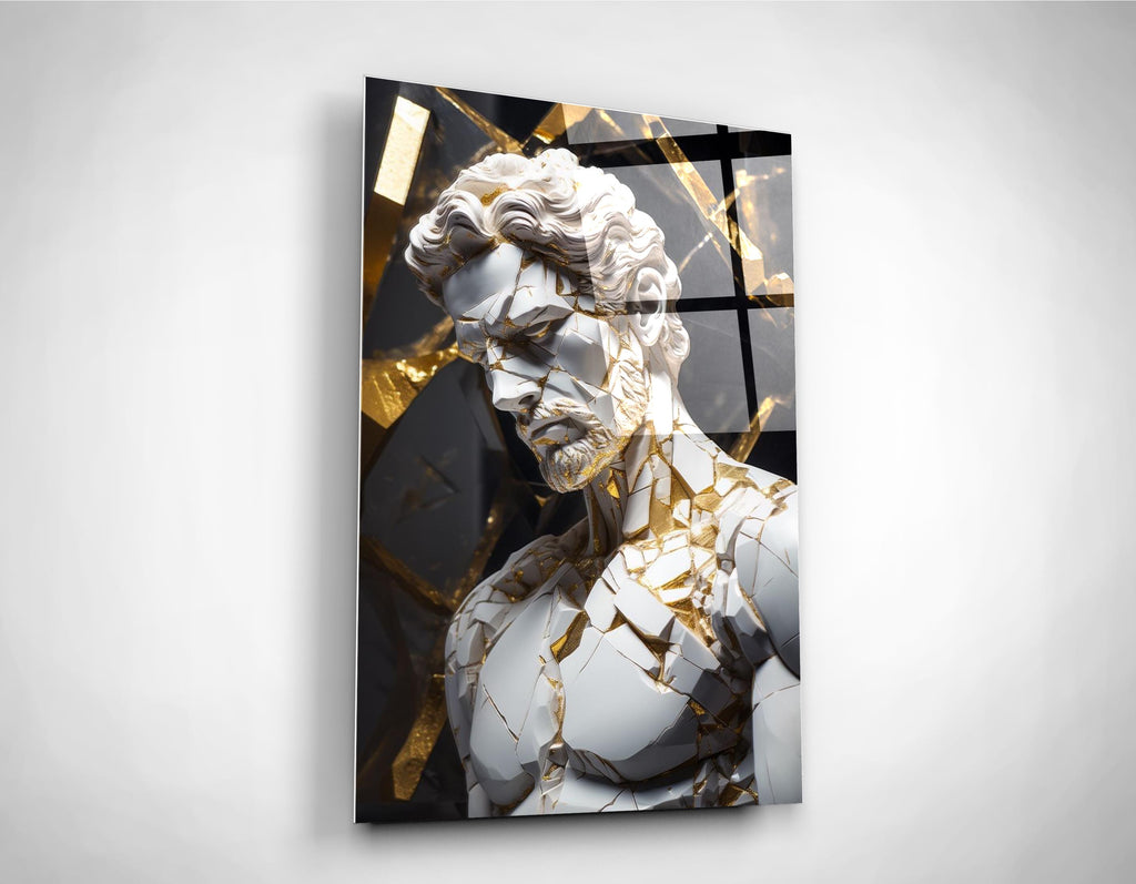 Shattered Marble and Gold Greek Statue Glass Wall Art close-up