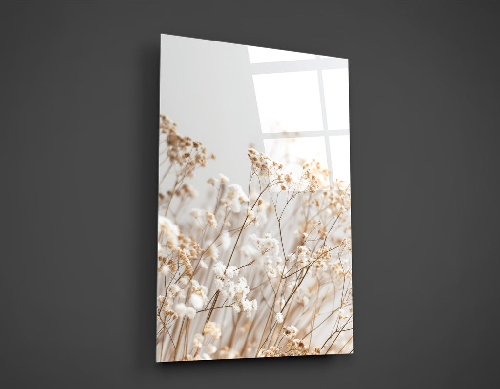 Dried Baby's Breath Flowers Glass Wall Art close-up