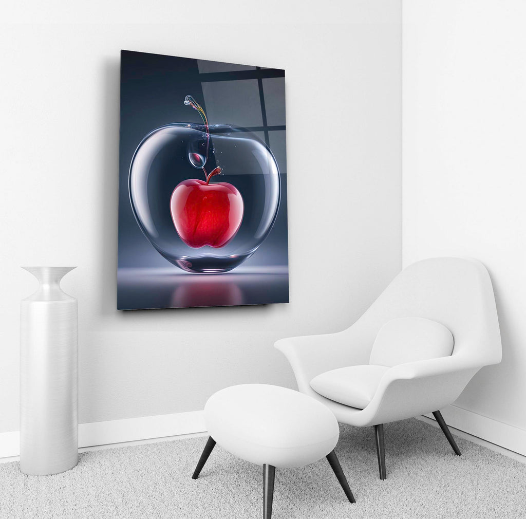 Crystal Apple with Red Heart Glass Wall Art in a living room interior