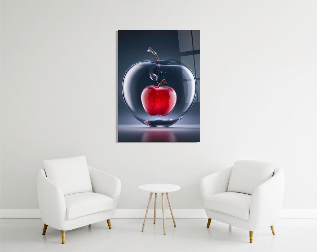 Crystal Apple with Red Heart Glass Wall Art in a modern interior