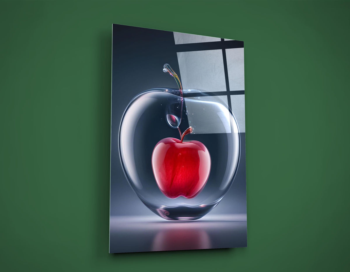Crystal Apple with Red Heart Glass Wall Art on the wall
