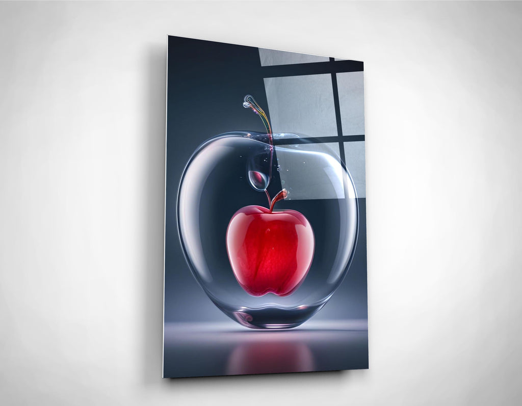 Crystal Apple with Red Heart Glass Wall Art close-up