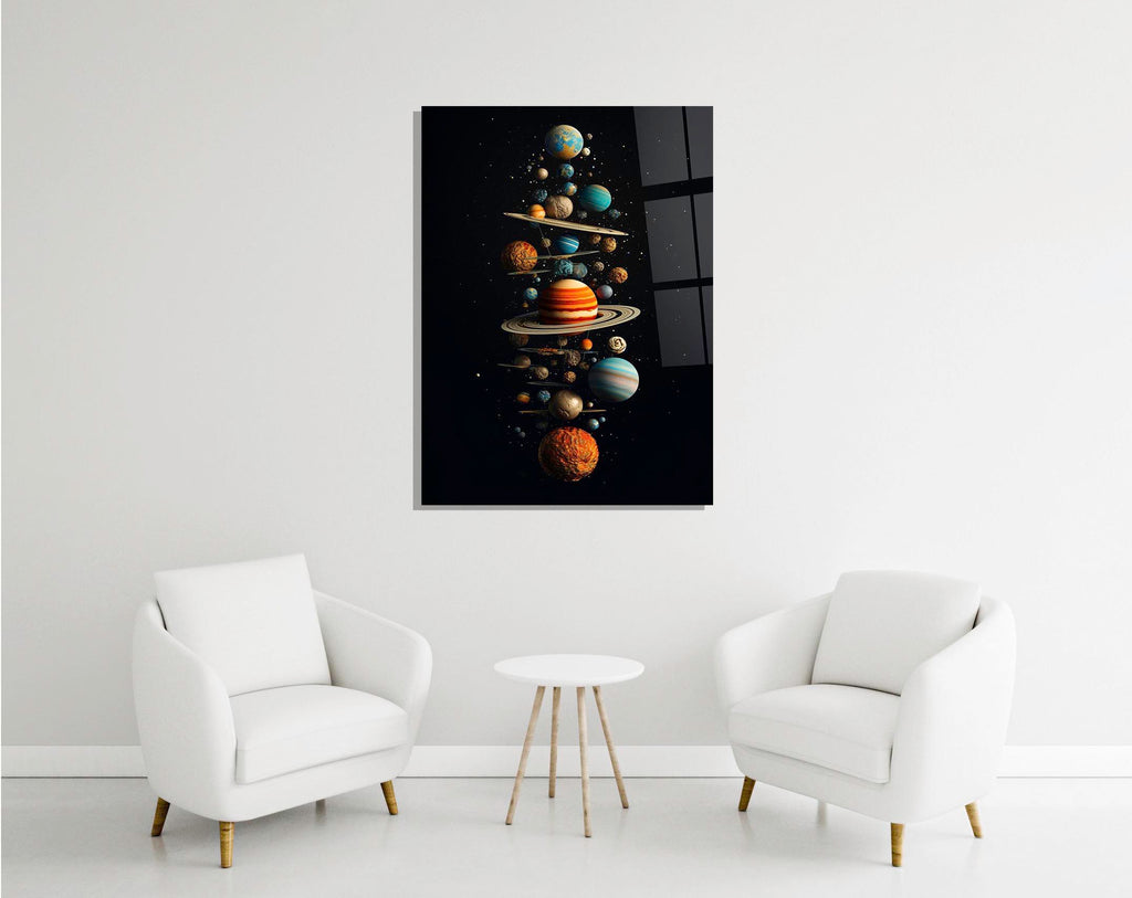 Planets of the Solar System Glass Wall Art in a modern interior