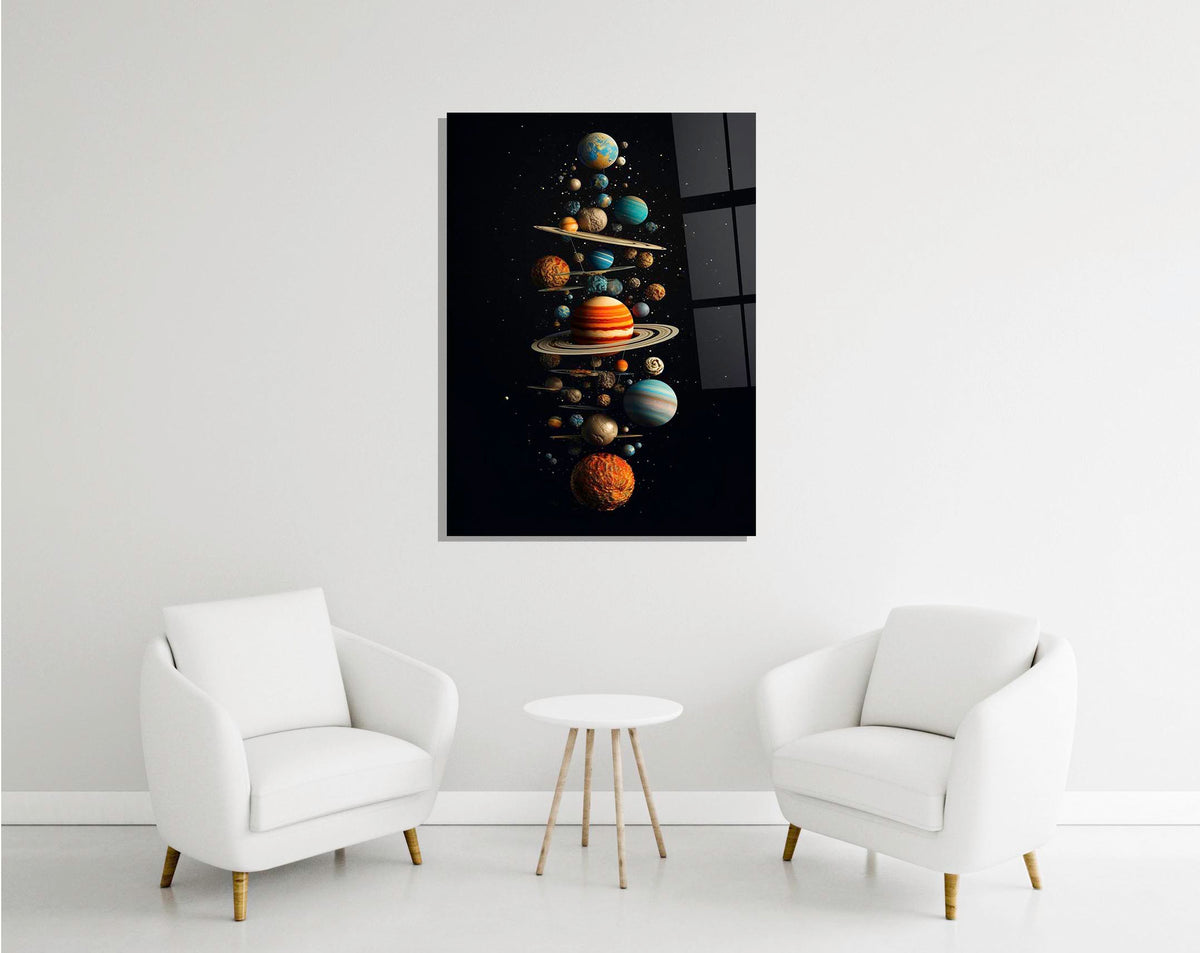 Planets of the Solar System Glass Wall Art in a modern interior