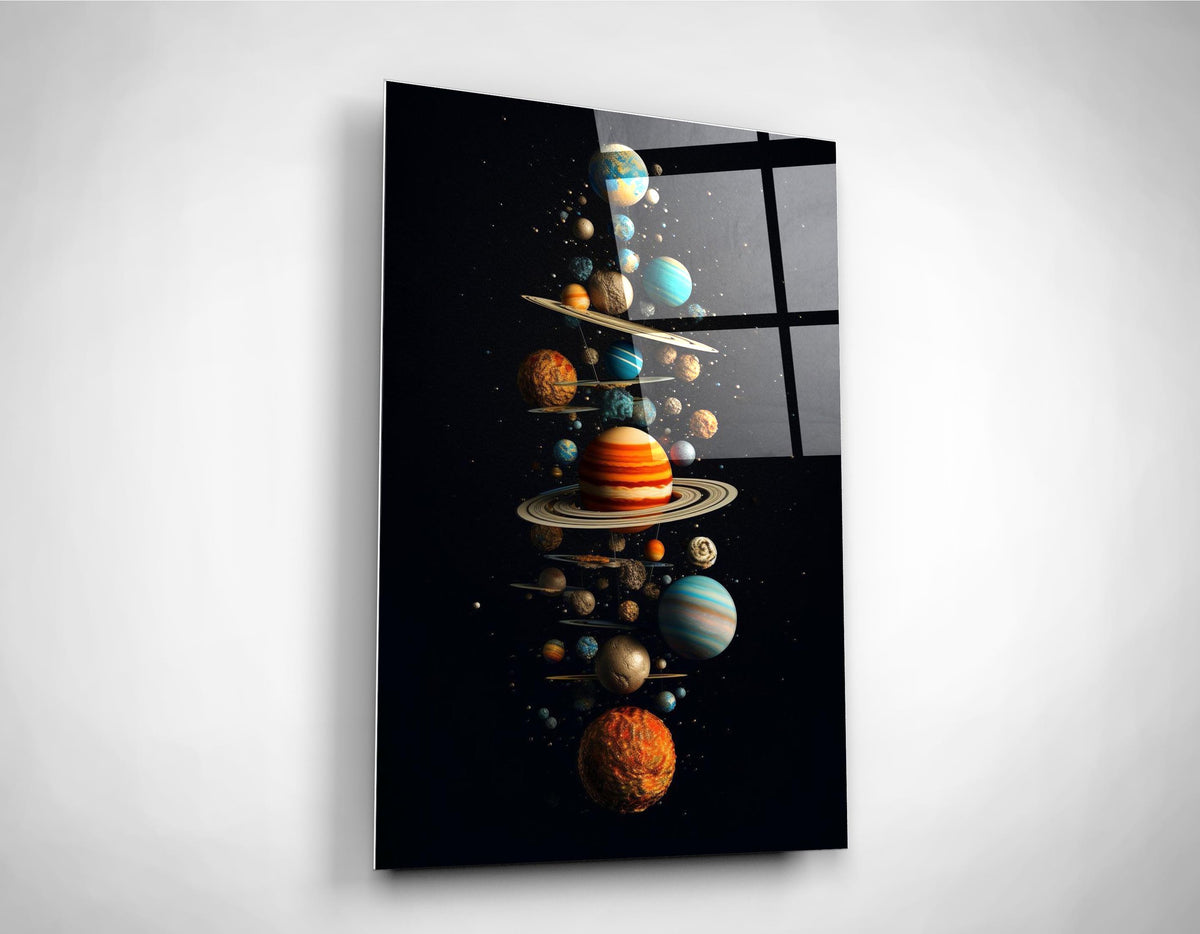 Planets of the Solar System Glass Wall Art on the wall