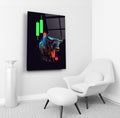 Neon Bull Market Candlestick Glass Wall Art in a living room interior