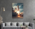 Space Shuttle Launch Glass Wall Art in a living room interior