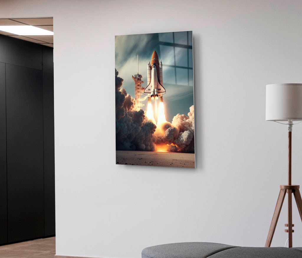 Space Shuttle Launch Glass Wall Art on the wall