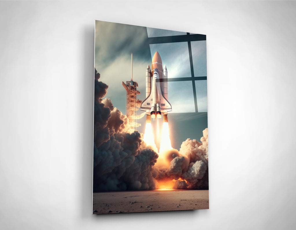 Space Shuttle Launch Glass Wall Art close-up