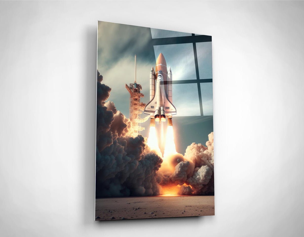 Space Shuttle Launch Glass Wall Art close-up