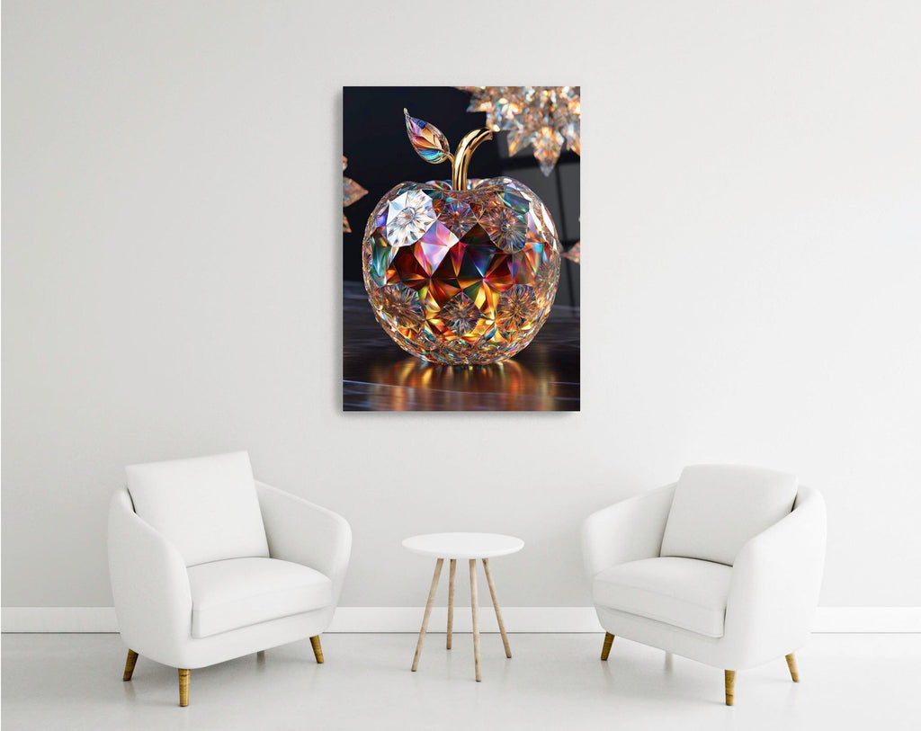 Rainbow Crystal Apple Glass Wall Art in a modern interior