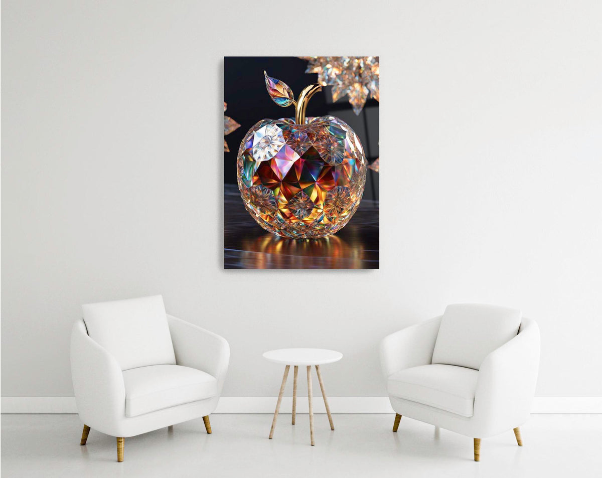 Rainbow Crystal Apple Glass Wall Art in a modern interior