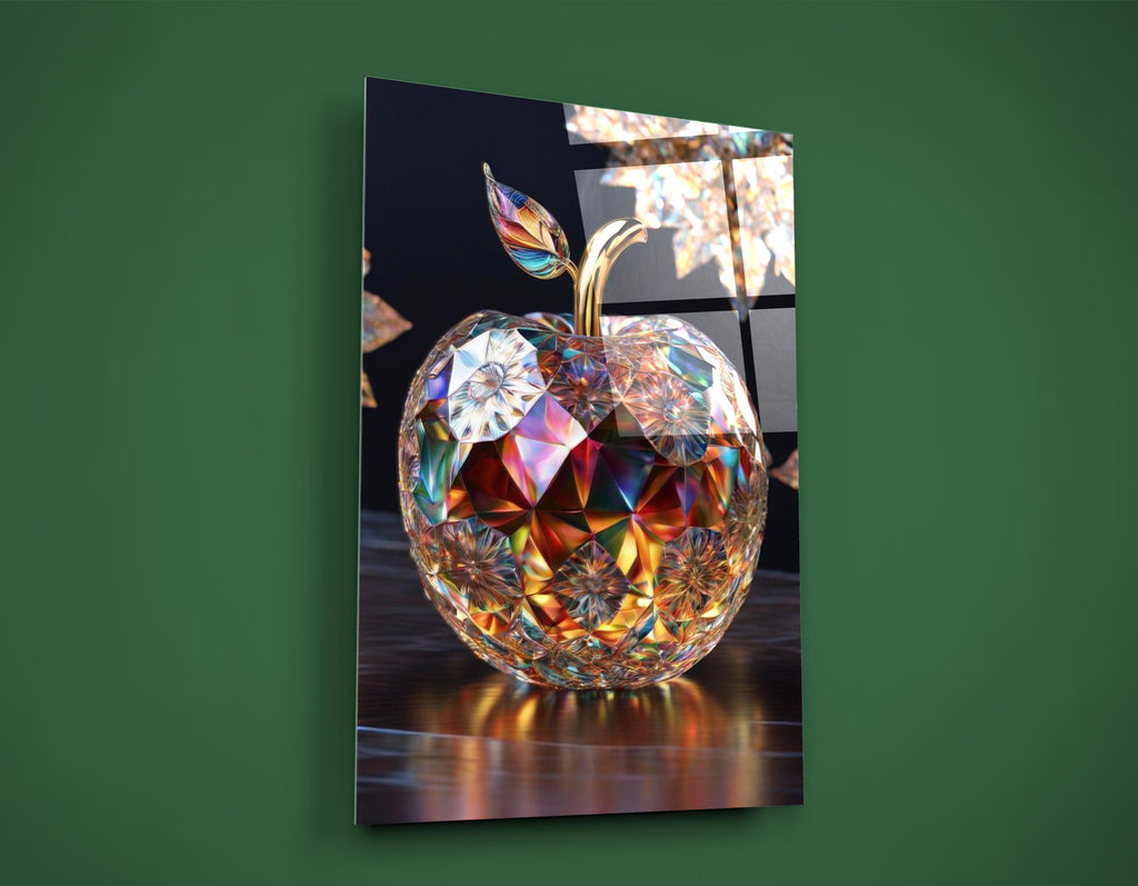 Rainbow Crystal Apple Glass Wall Art on the wall