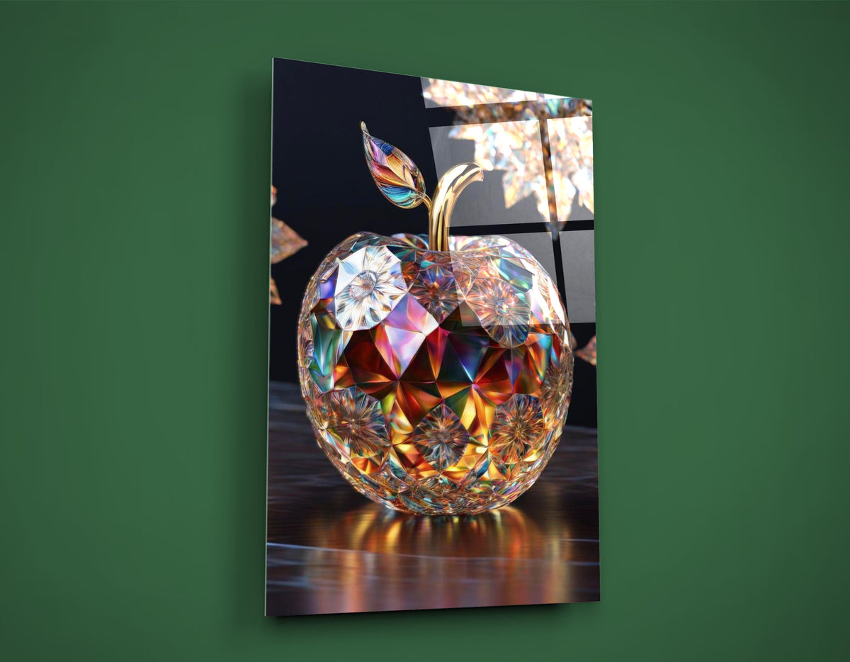 Rainbow Crystal Apple Glass Wall Art on the wall