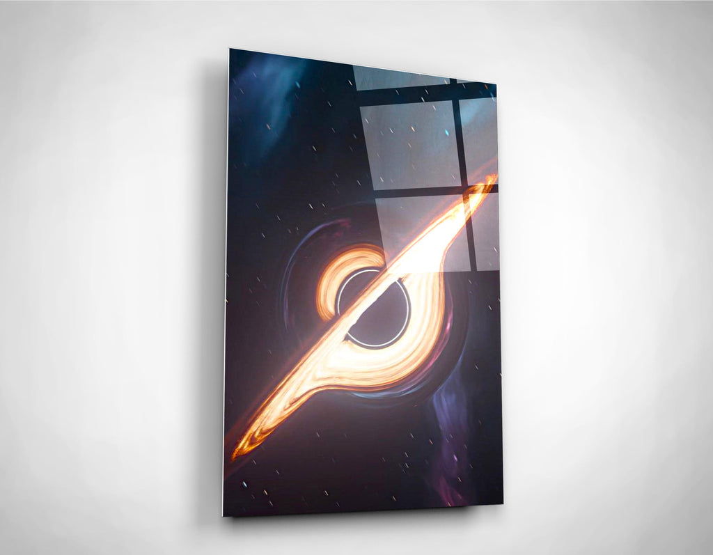 Glowing Black Hole Galaxy Glass Wall Art close-up