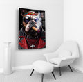 Biker Bulldog With Cigar Glass Wall Art in a living room interior