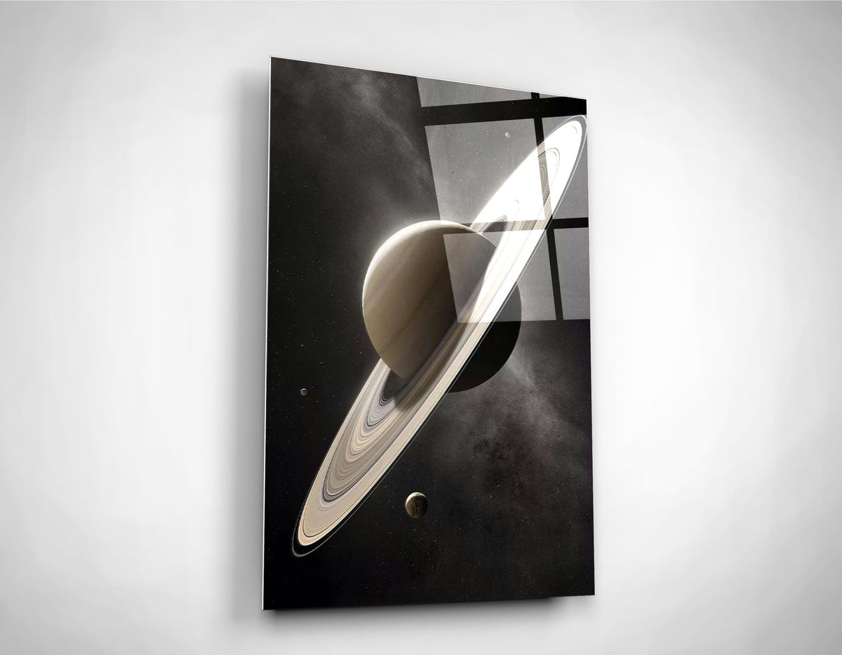Saturn Rings Monochrome Glass Wall Art close-up