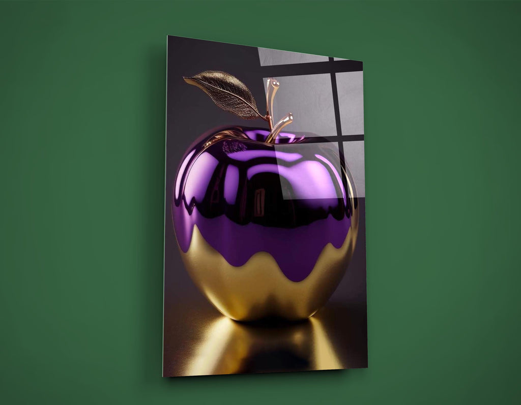 Purple and Gold Apple Glass Wall Art close-up