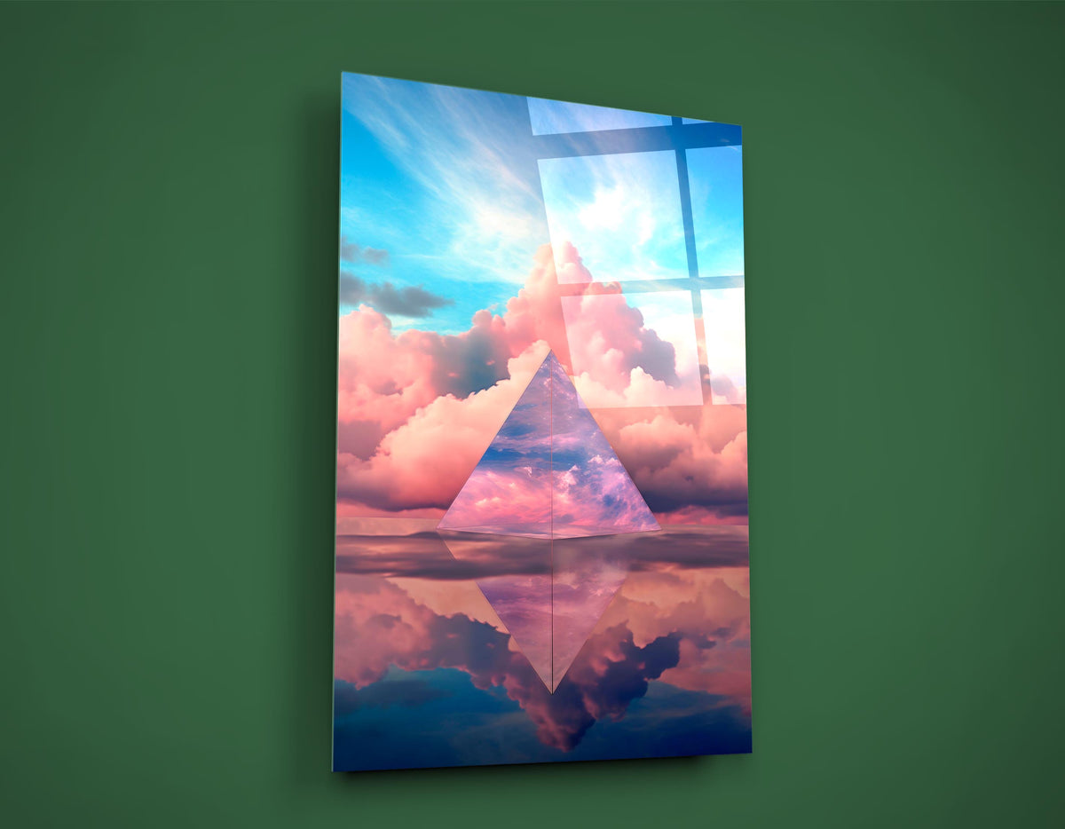 Pyramid in Pastel Clouds Glass Wall Art close-up