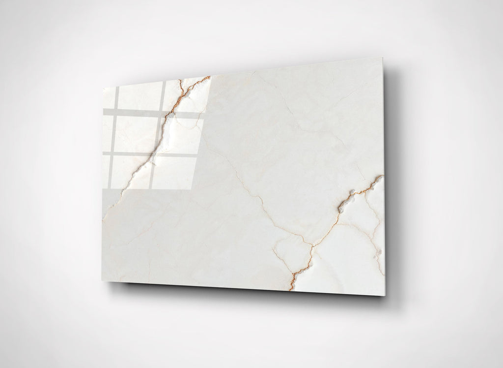 Cream Marble with Gold Veins Glass Wall Art close-up