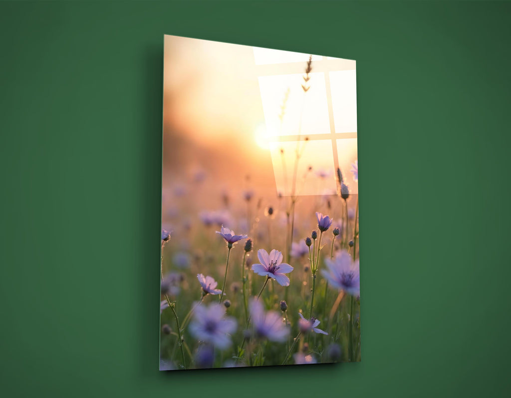 Wildflower Meadow at Sunset Glass Wall Art close-up