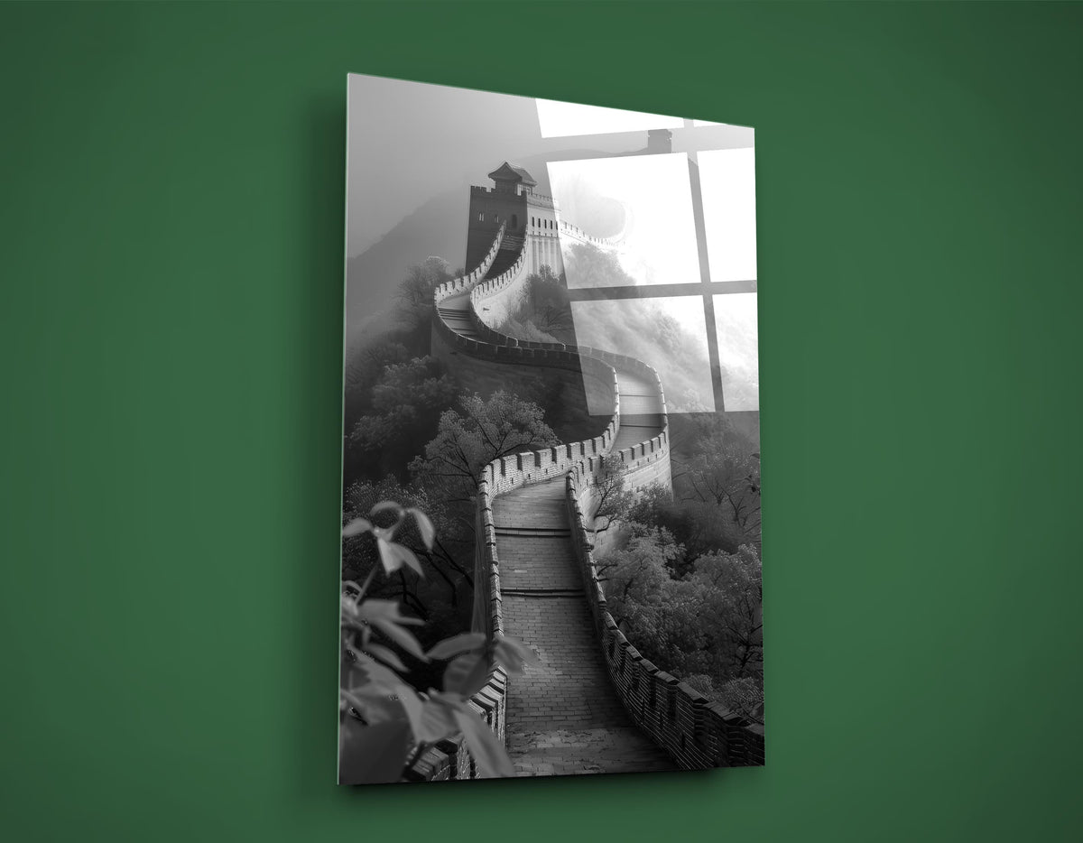 Great Wall of China in Mist Glass Wall Art on the wall