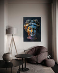 Colorful Greek Goddess Bust Glass Wall Art in a living room interior