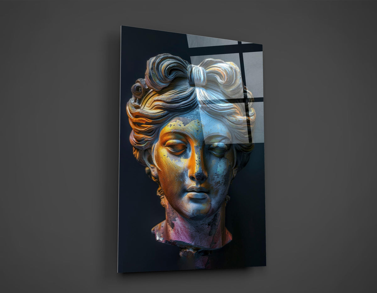 Colorful Greek Goddess Bust Glass Wall Art close-up